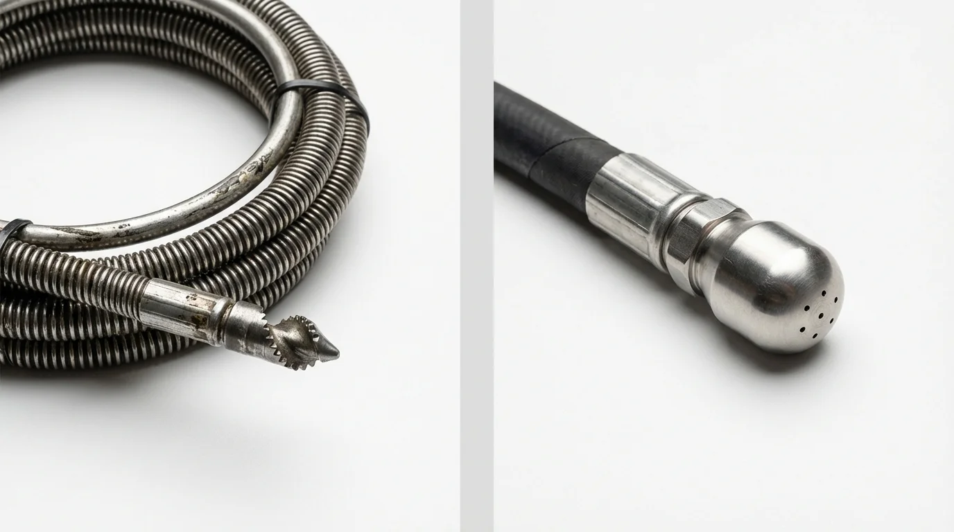 Drain snake cable and hydro jetting nozzle used for drain cleaning in West Columbia, SC