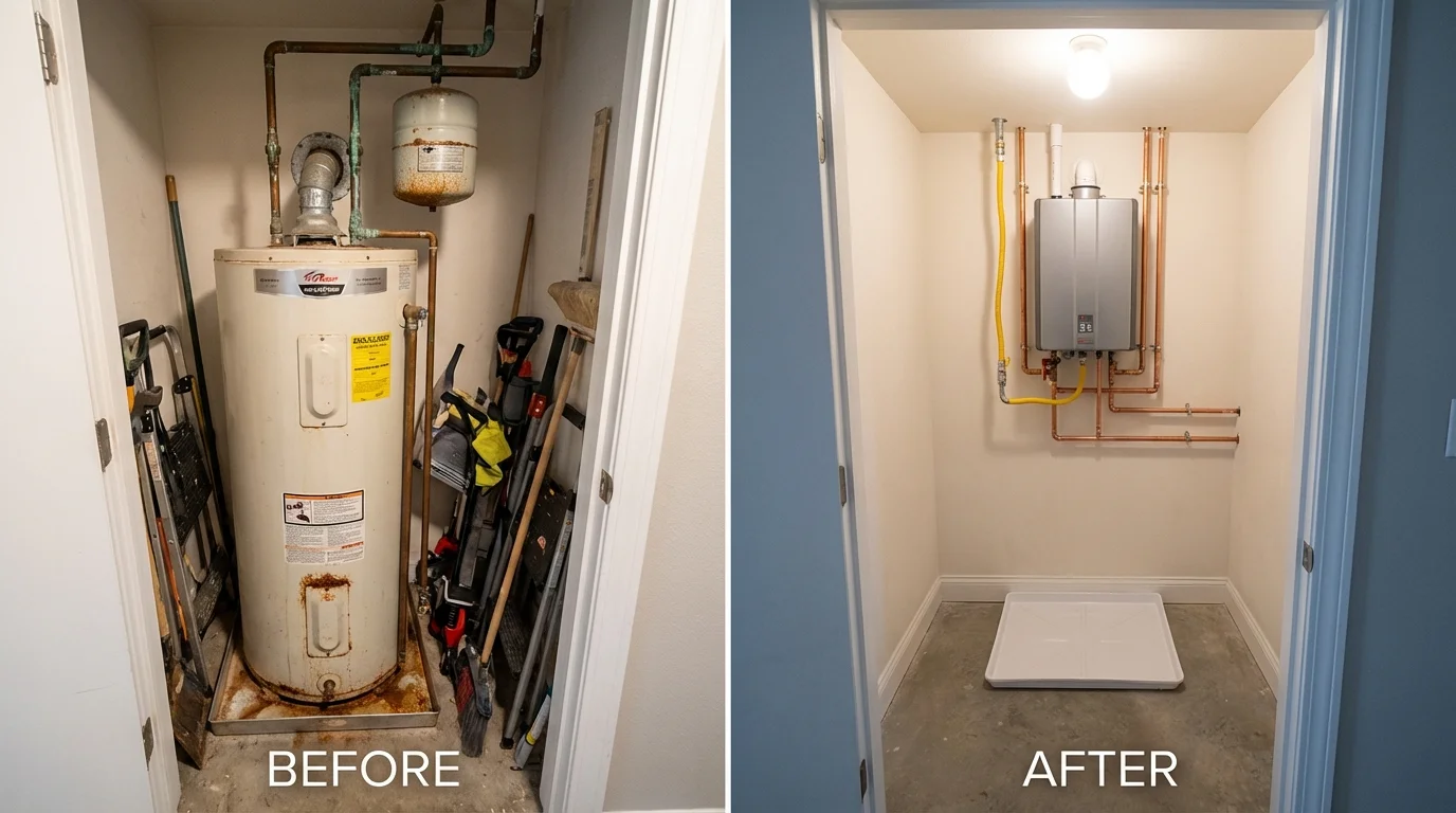 Tank water heater versus wall-mounted tankless unit comparison for West Columbia, SC homeowners