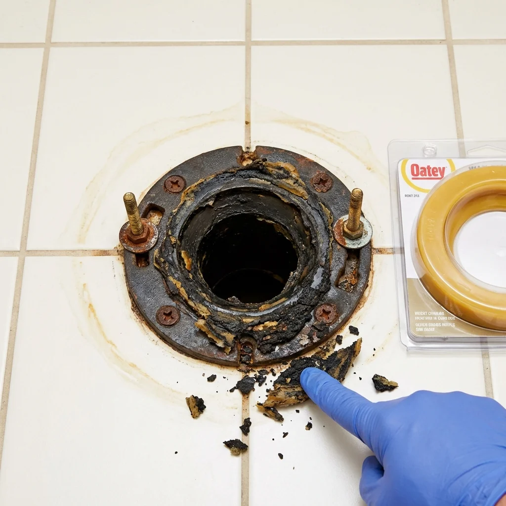 Failed wax ring showing water seepage at the base of a toilet in a West Columbia, SC home