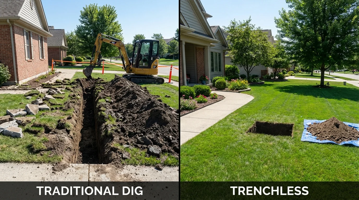 Trenchless sewer repair with minimal yard damage versus traditional excavation in West Columbia, SC